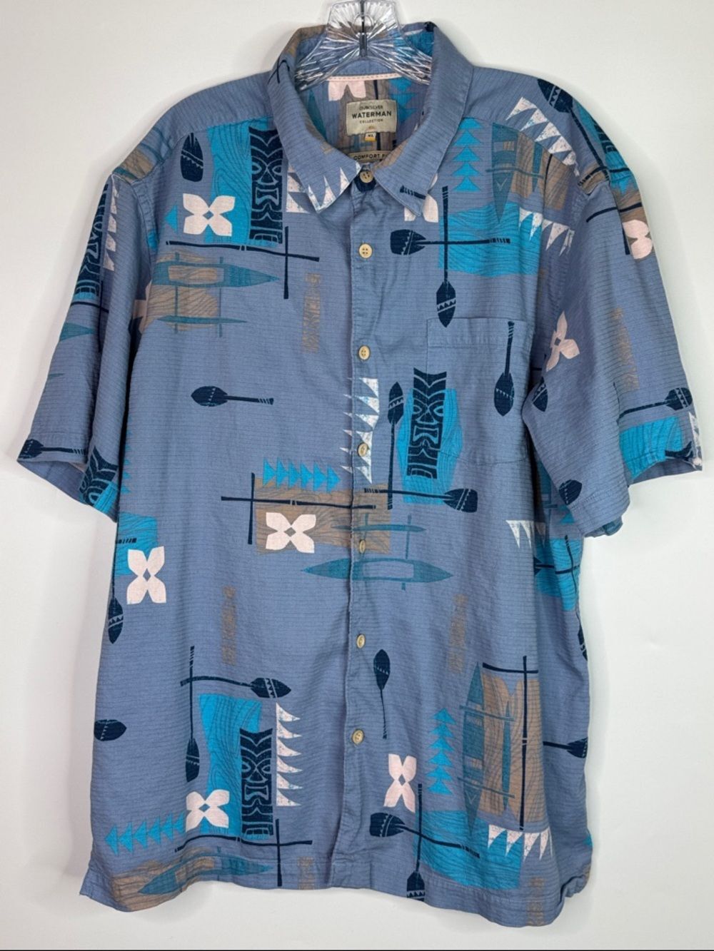 Quicksilver Waterman Hawaiian Button Up Short Sleeve Shirt Size XL